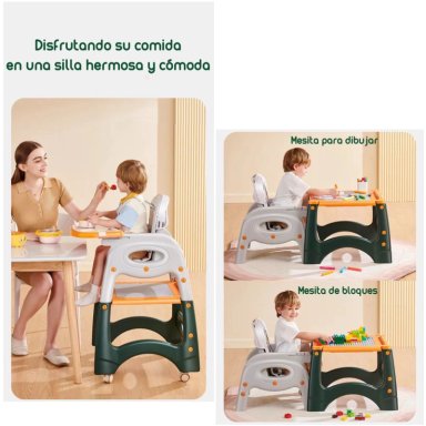 SILLA COMER LUBABYCAS MULTIFUNCIONAL CON RUEDAS ROSADO - 4