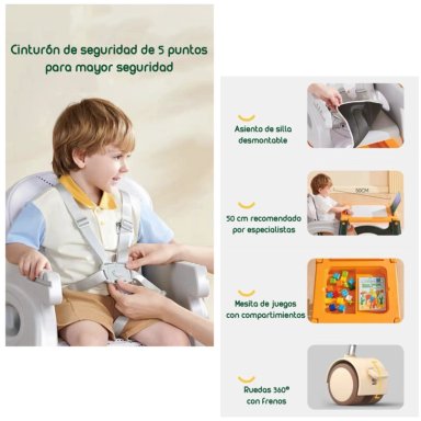 SILLA COMER LUBABYCAS MULTIFUNCIONAL CON RUEDAS ROSADO - 5