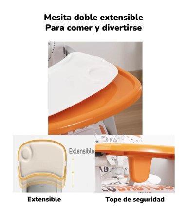 SILLA COMER LUBABYCAS MULTIFUNCIONAL CON RUEDAS ROSADO - 7