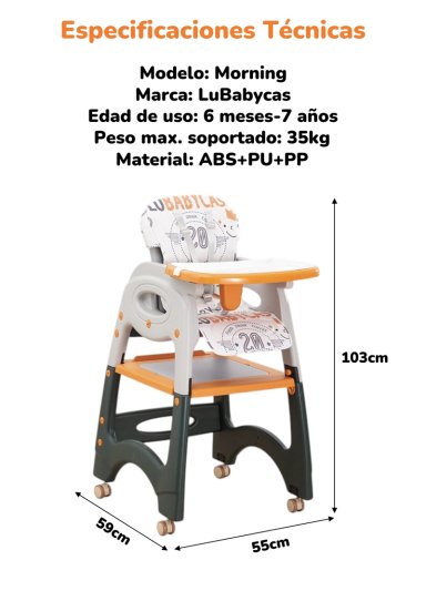 SILLA COMER LUBABYCAS MULTIFUNCIONAL CON RUEDAS ROSADO - 8