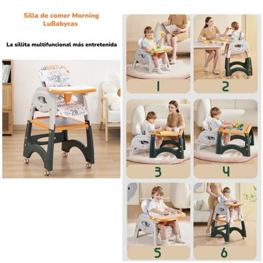 SILLA COMER LUBABYCAS MULTIFUNCIONAL CON RUEDAS NARANJO - 2