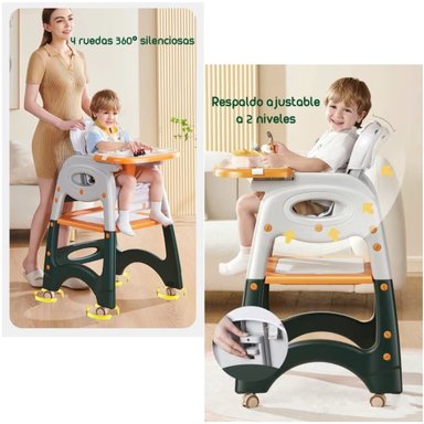 SILLA COMER LUBABYCAS MULTIFUNCIONAL CON RUEDAS NARANJO - 3