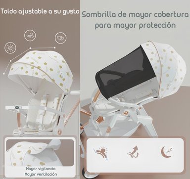 COCHE PASEO LUBABYCAS 360° CON MESITA BLANCO - 6