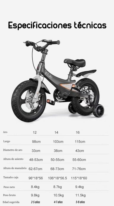 BICICLETA LUBABYCAS ARO 14 INFANTIL 4-7 AÑOS NIÑO GRIS - 8