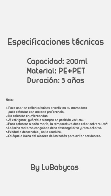 BOLSA PARA LECHE MATERNAL LUBABYCAS BLANCO 36 UNIDADES Y 1 PLUMÓN - 8