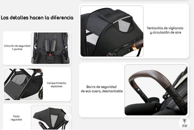 COCHE PASEO LUBABYCAS MODO APEGO Y PANORÁMICO GRIS - 7