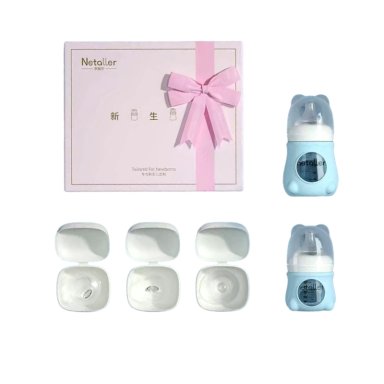 SET LUBABYCAS 2 MAMADERAS CON PROTECTORES 3 CHUPETES CAJA AZUL - 1