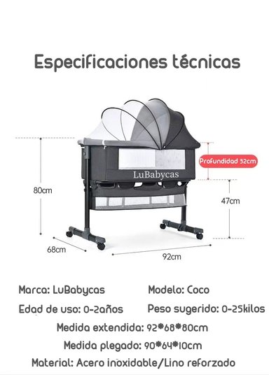 CUNA COLECHO CON MUDADOR Y ACCESORIOS LUBABYCAS CAFE - 7