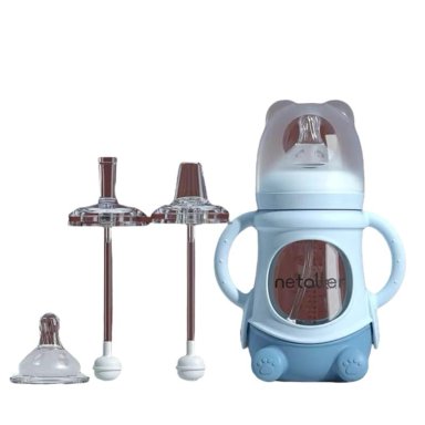 MAMADERAS LUBABYCAS CON CHUPETES Y PROTECTOR AZUL - 1