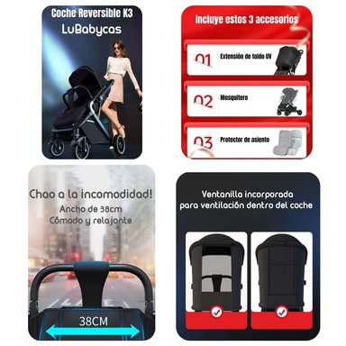 COCHE PASEO LUBABYCAS REVERSIBLE PREMIUM ROSADO - 2