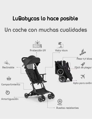 COCHE PASEO LUBABYCAS PREMIUM ÚLTRA COMPACTO NEGRO - 6