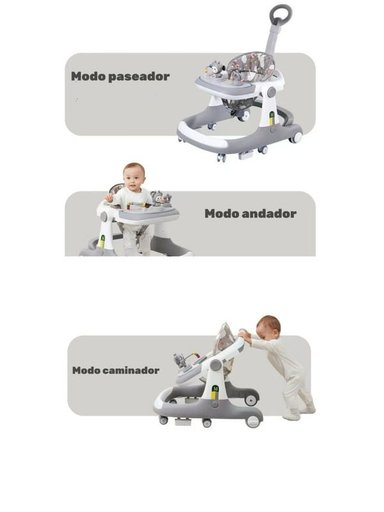 ANDADOR CAMINADOR LUBABYCAS 5 EN 1 CON APOYA PIES GRIS - 3