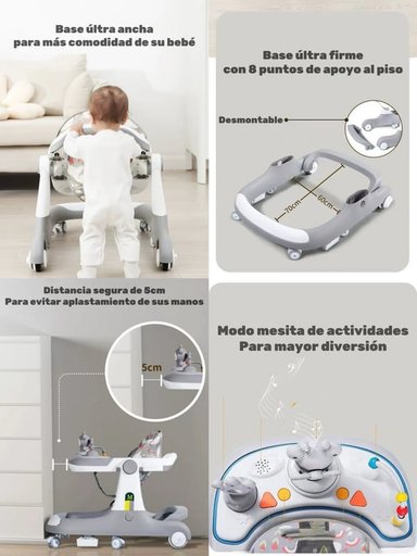 ANDADOR CAMINADOR LUBABYCAS 5 EN 1 CON APOYA PIES GRIS - 6