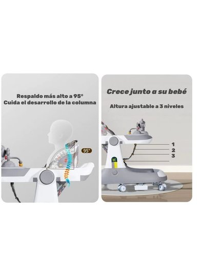 ANDADOR CAMINADOR LUBABYCAS 5 EN 1 CON APOYA PIES GRIS - 7