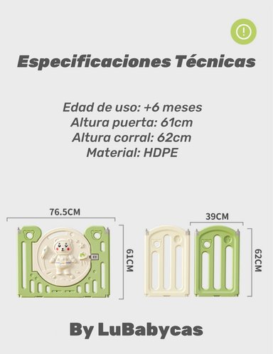 CORRAL LUBABYCAS ARMADO MULTIPOSICIONES ACCESORIOS 160*191 CM VERDE - 8