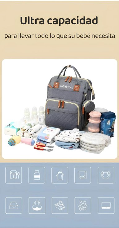 MOCHILA LUBABYCAS MATERNAL IMPERMEABLE CON ACCESORIOS GRIS - 2