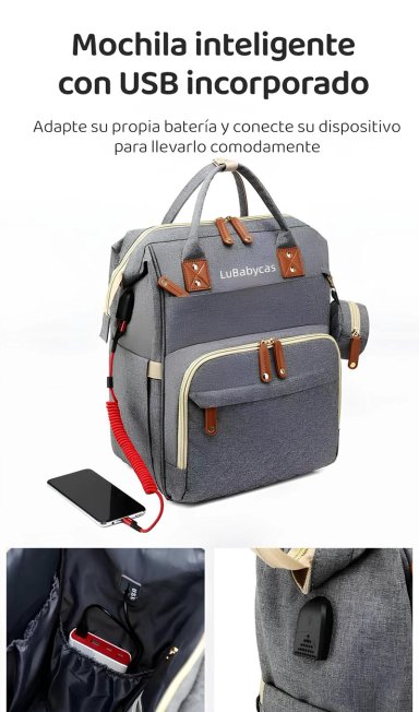 MOCHILA LUBABYCAS MATERNAL IMPERMEABLE CON ACCESORIOS GRIS - 4