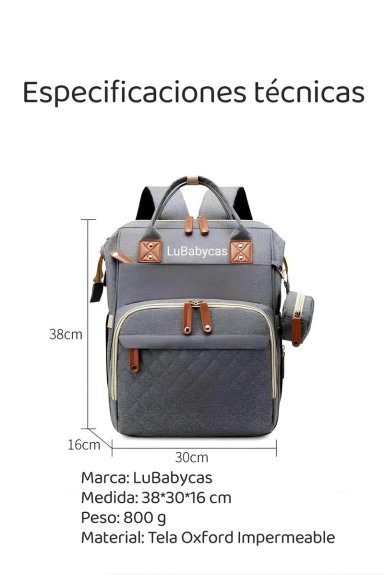 MOCHILA LUBABYCAS MATERNAL IMPERMEABLE CON ACCESORIOS NEGRO - 8
