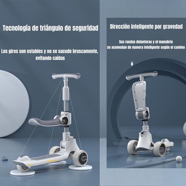 SCOOTER LUBABYCAS 3 RUEDAS 2 EN 1 ÚLTRA RESISTENTE GRIS - 3