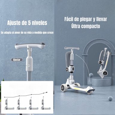 SCOOTER LUBABYCAS 3 RUEDAS 2 EN 1 ÚLTRA RESISTENTE GRIS - 8