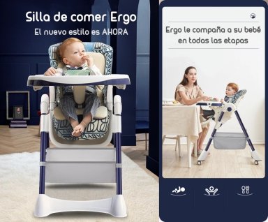 SILLA COMER LUBABYCAS MULTIPOSICIONES CON RUEDAS MIX AZUL - 2
