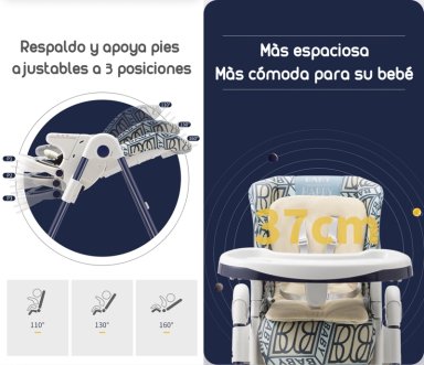 SILLA COMER LUBABYCAS MULTIPOSICIONES CON RUEDAS MIX AZUL - 3