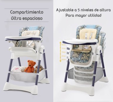 SILLA COMER LUBABYCAS MULTIPOSICIONES CON RUEDAS MIX AZUL - 4