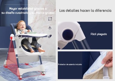 SILLA COMER LUBABYCAS MULTIPOSICIONES CON RUEDAS MIX AZUL - 6