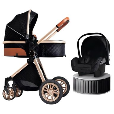 COCHE LUBABYCAS DELUXE CON SILLA NIDO Y ACCESORIOS NEGRO - 1