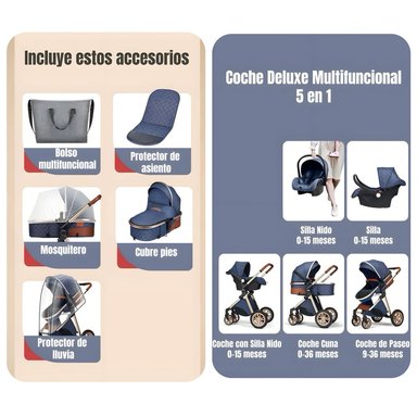 COCHE LUBABYCAS DELUXE CON SILLA NIDO Y ACCESORIOS NEGRO - 2