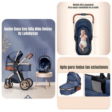 COCHE LUBABYCAS DELUXE CON SILLA NIDO Y ACCESORIOS NEGRO - 3