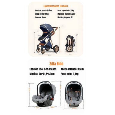 COCHE LUBABYCAS DELUXE CON SILLA NIDO Y ACCESORIOS NEGRO - 8
