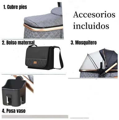 COCHE CUNA LUBABYCAS CON SILLA NIDO Y ACCESORIOS ROSADO - 2