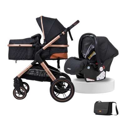 COCHE CUNA LUBABYCAS CON SILLA NIDO Y ACCESORIOS NEGRO - 1