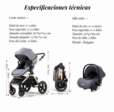 COCHE CUNA LUBABYCAS CON SILLA NIDO Y ACCESORIOS NEGRO - 2