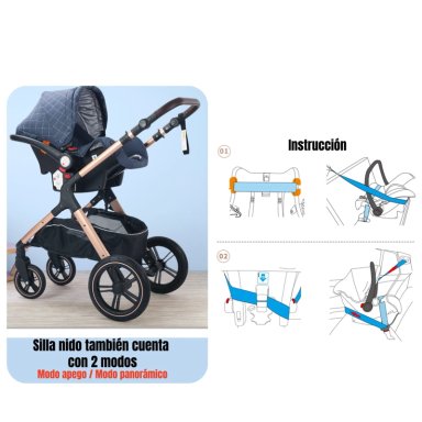 COCHE CUNA LUBABYCAS CON SILLA NIDO Y ACCESORIOS NEGRO - 6