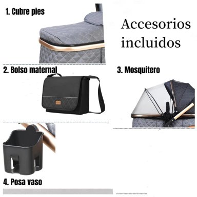 COCHE CUNA LUBABYCAS CON SILLA NIDO Y ACCESORIOS NEGRO - 8