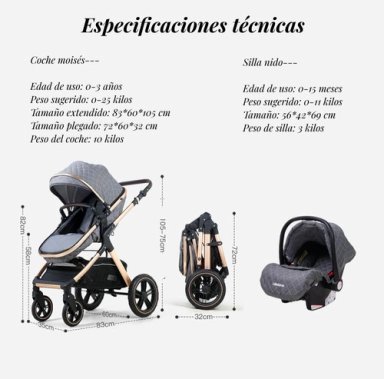 COCHE CUNA LUBABYCAS CON SILLA NIDO Y ACCESORIOS NEGRO - 9