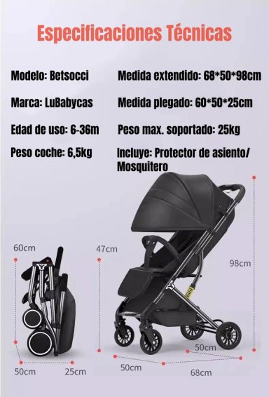 COCHE DE PASEO COMPACTO CON ACCESORIOS LUBABYCAS ROJO - 8