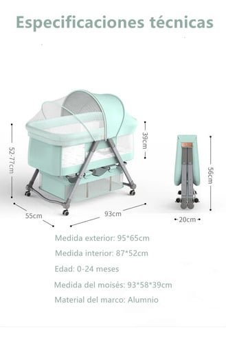 CUNA LUBABYCAS PRO ACERO INOXIDABLE VERDE BEBÉ CON ACCESORIOS - 8
