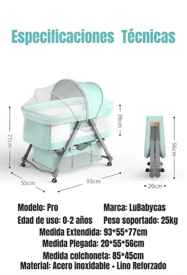 CUNA MOISÉS LUBABYCAS PRO ACERO INOXIDABLE GRIS CON ACCESORIOS - 8