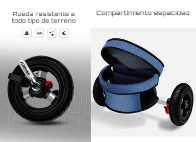 TRICICLO REVERSIBLE Y PLEGABLE CON ACCESORIOS GRIS LUBABYCAS - 6