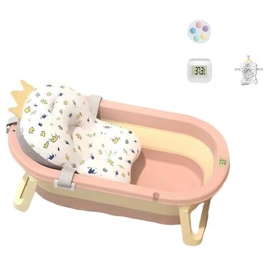 BAÑERA LUBABYCAS PLEGABLE CON TERMÓMETRO COJIN Y MÁS ACCESORIOS ROSADO - 1