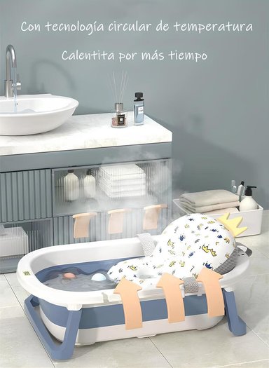 BAÑERA LUBABYCAS PLEGABLE CON TERMÓMETRO COJIN Y MÁS ACCESORIOS ROSADO - 4