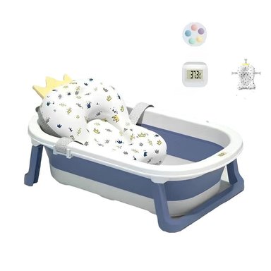 BAÑERA PLEGABLE CON TERMOMETRO, COJIN Y MAS ACCESORIOS AZUL - 1