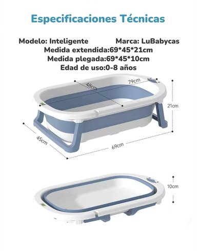 BAÑERA PLEGABLE CON TERMOMETRO, COJIN Y MAS ACCESORIOS AZUL - 8