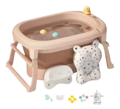 BAÑERA LUBABYCAS CON COJIN TERMÓMETRO MÁS ACCESORIOS ROSADO - 1