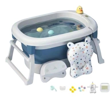 BAÑERA LUBABYCAS CON COJIN TERMÓMETRO Y MÁS ACCESORIOS AZUL - 1