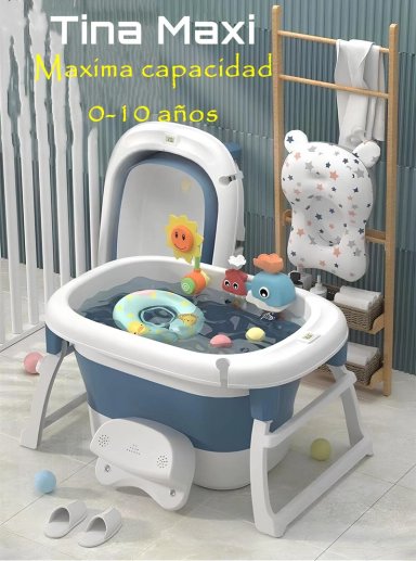 BAÑERA LUBABYCAS CON COJIN TERMÓMETRO Y MÁS ACCESORIOS AZUL - 2
