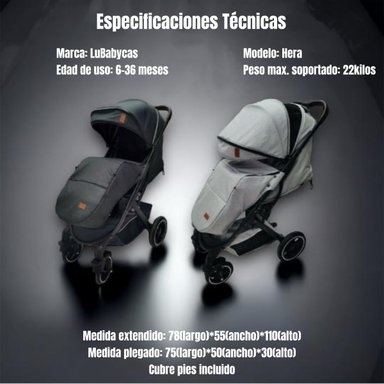 COCHE PASEO LUBABYCAS CON CUBRE PIES GRIS - 8